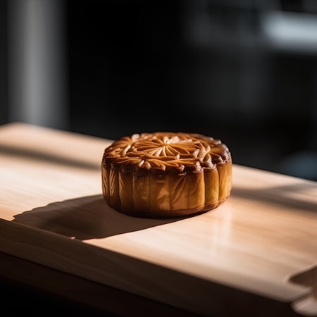 Moon cake on the table in the cafe. Selective focus.の素材
