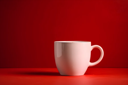 Coffee cup on a red background with copyspace.の素材