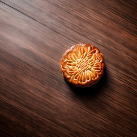 Moon cake on wooden background, Chinese mid-autumn festival food.の素材