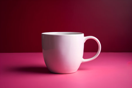 White coffee cup on a pink background. 3d render illustration.の素材