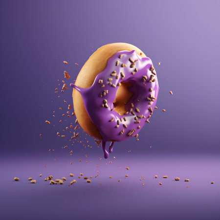 3d render of donut with glaze isolated on purple backgroundの素材