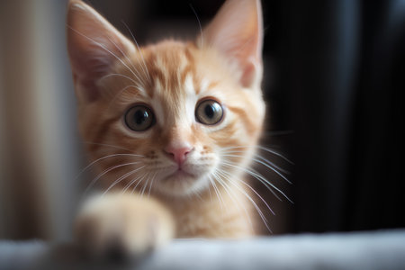 Cute ginger kitten looking at the camera. Shallow depth of field.の素材