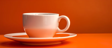 Coffee cup on orange background. 3d render illustration.の素材