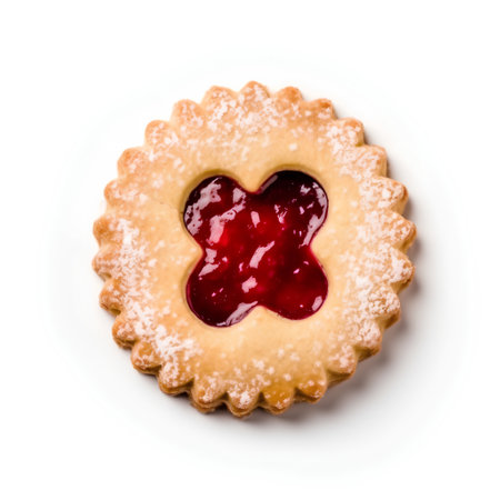 Cookie with strawberry jam isolated on white background. Top view.の素材