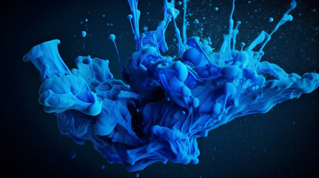 Abstract blue paint splash isolated on black background. 3d render illustrationの素材