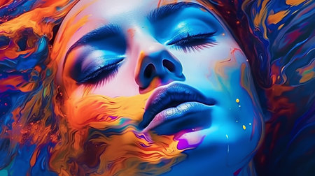 Beautiful woman face with art make-up, close-upの素材