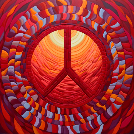 Illustration of a peace symbol in a circle of red, orange and blue colorsの素材
