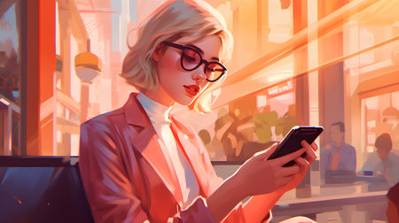 Beautiful businesswoman using mobile phone in the city. 3d renderingの素材