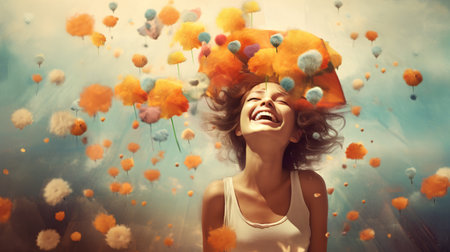 Beautiful young woman in a wreath of flowers on her headの素材