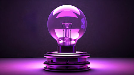 3D rendering of a magic light bulb on a purple background.の素材