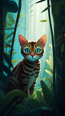 Tiger in the jungle. Vector illustration of a cat in the forest.の素材