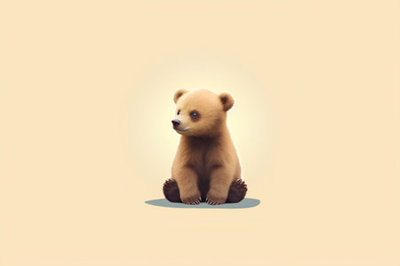 Cute little brown bear sitting on a yellow background. 3d renderingの素材