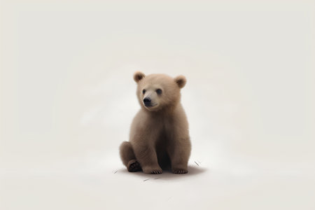 Polar bear cub sitting on white background. 3D illustration.の素材