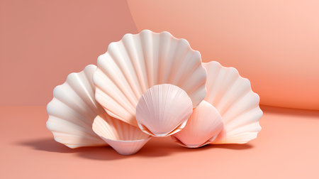 Shells on a pink background. 3D rendering. 3d illustration.の素材