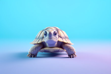 3d rendering of a tortoise isolated on a blue background.の素材