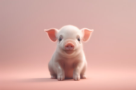 Cute little pig on a pink background. 3d rendering.の素材
