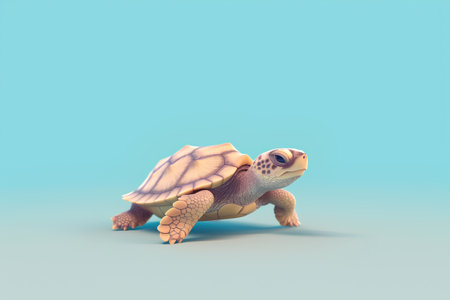 3d rendering of a tortoise on blue background with copy spaceの素材