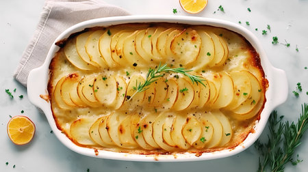 Potato casserole with rosemary and lemonle backgroundの素材