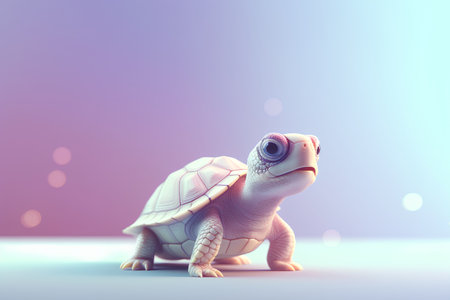 3d rendering of a little turtle on a colored background with space for textの素材