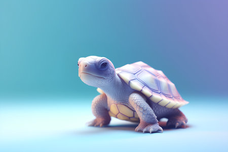 3d rendering of a little tortoise on a blue background.の素材