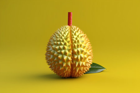 King of fruits, durian on yellow background. 3d renderingの素材