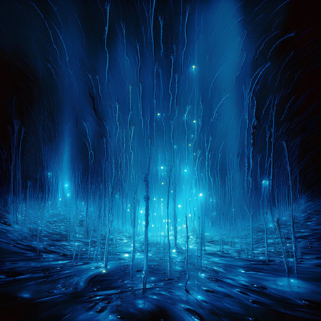 Lightning in the forest. 3D illustration. Blue background.の素材