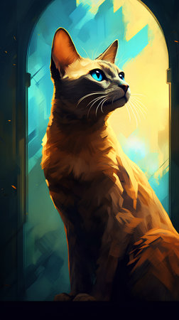 Cat in the window. Vector illustration of a cat with blue eyes.の素材