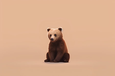 Cute brown bear sitting on a beige background. 3d renderingの素材