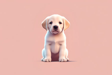 Labrador puppy sitting isolated on pink background. 3d rendering.の素材