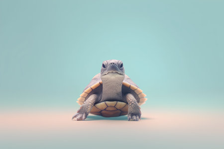 Turtle isolated on blue background. 3d illustration. Vintage style.の素材