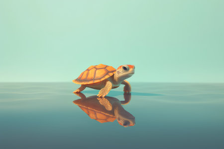 Turtle on the water. 3d render illustration. Retro style.の素材