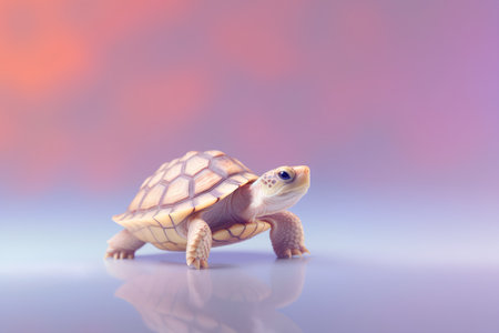 Turtle on a blue background. 3d rendering, 3d illustration.の素材