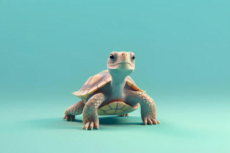 3d render of a tortoise on a blue background with shadowの素材
