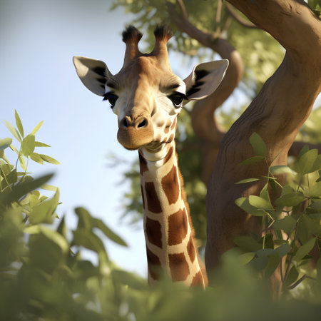 giraffe in the savanna of africa - digital paintingの素材