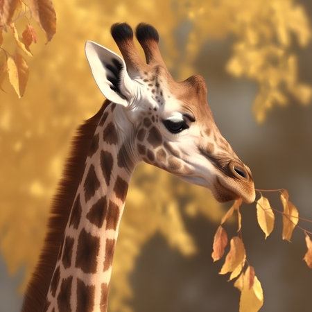 giraffe in the autumn forest. 3d render of animalの素材