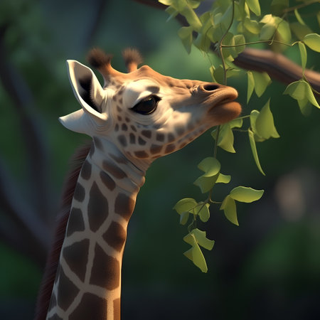 giraffe on a tree in the jungle, 3d renderの素材