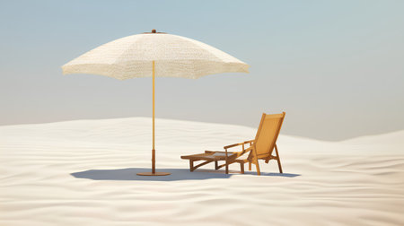 Beach chair and umbrella in the desert. 3D rendering.の素材