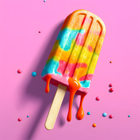 Colorful ice cream on pink background. 3d render illustration.の素材