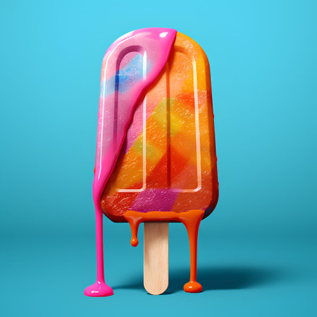 Colorful ice cream on a stick with dripping paint. 3d renderingの素材