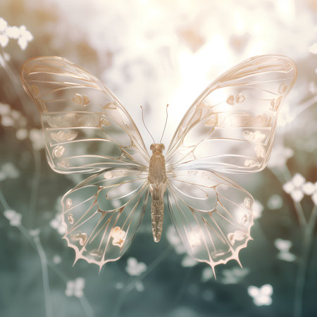 Beautiful butterfly on a flower background. 3d rendering, 3d illustration.の素材