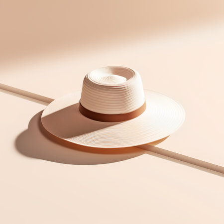 3d render of a straw hat on a beige background.の素材