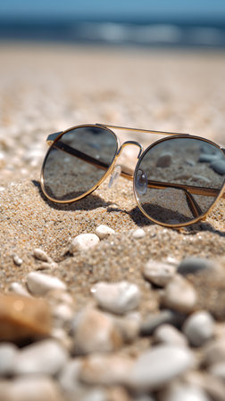 Sunglasses on the beach. Selective focus. nature.の素材