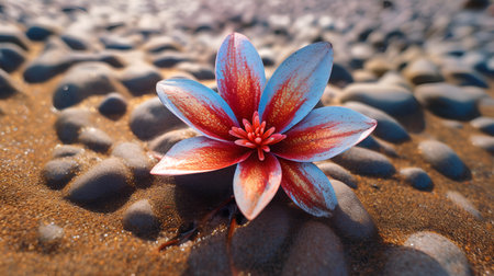 Beautiful flower in the sand at the beach. Nature background.の素材