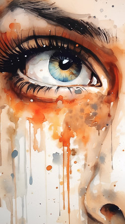 Close-up of beautiful female eye with watercolor splashes.の素材