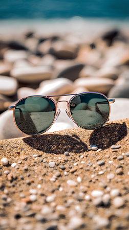 Sunglasses on the beach. Selective focus. nature.の素材