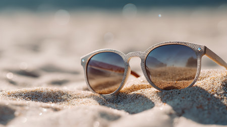 Sunglasses on the sand. Selective focus. nature.の素材