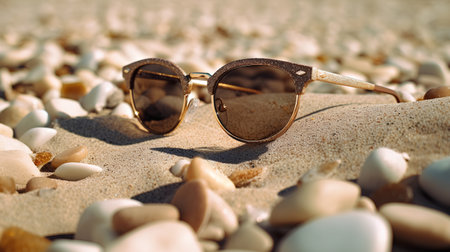 Sunglasses on the beach. Selective focus. nature.の素材