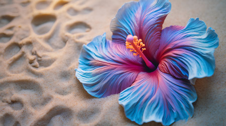 Hibiscus flower on sand background. Shallow depth of fieldの素材