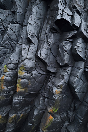 Background of black volcanic rock texture. Abstract background. 3d rendering.の素材