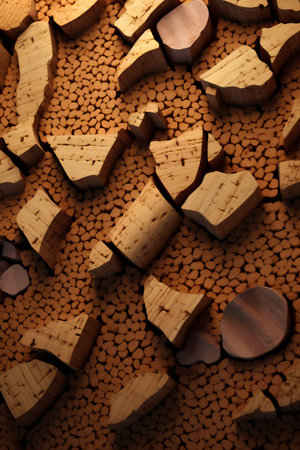 Wooden cubes on a background of pebbles. 3d renderingの素材